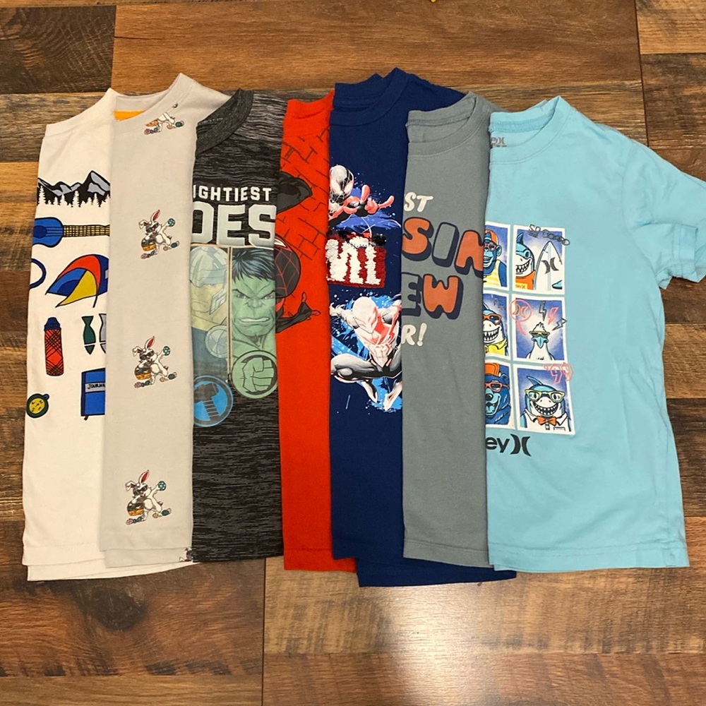 Boys Mix T-shirt Lot Marvel, Eddie B, Hurley Size 7
